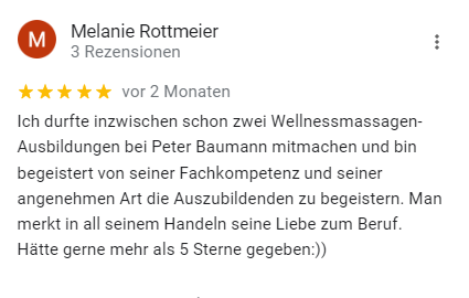 Bewertung bei Google für meine Wellnessschule